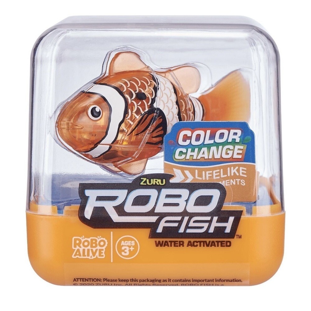 Zuru Robo Alive ROBO FISH Color Change Water Activated Orange Toy Fish Nemo Look